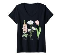 Womens Foxglove Daisy Tulip - Vintage Floral Bloom for Nature Lover V-Neck T-Shirt