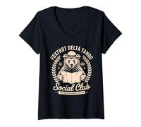 Womens Foxtrot Delta Tango Social Club Only You Can Prevent Fascism V-Neck T-Shirt