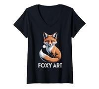 Women's Foxy Art Fox Cute Wildlife Animal Lover Creative V-Neck T-Shirt