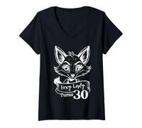 Womens Foxy Lady Turns 30, 30th Birthday Party Celebration Thirty V-Neck T-Shirt