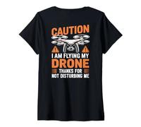 Womens FPV Drone Pilot Quadcopter Flying Drone (On Back) V-Neck T-Shirt