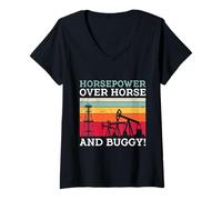 Womens Fracking HORSEPOWER OVER HORSE AND BUGGY Activists V-Neck T-Shirt