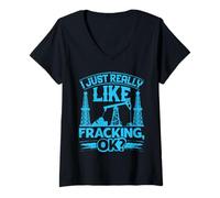 Womens Fracking I JUST REALLY LIKE FRACKING OK Funny Activists V-Neck T-Shirt