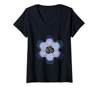 Womens Fractal Evolution Experience Spiritual Aum Sign Yoga Wear V-Neck T-Shirt