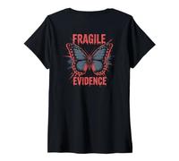 Womens Fragile Evidence Butterfly Grunge Dark Aesthetic (ART BACK) V-Neck T-Shirt