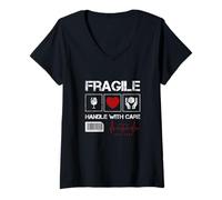 Women's Fragile Handle with Care Graphic Cool Designs, Love Care V-Neck T-Shirt