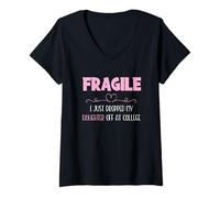 Womens Fragile I Just Dropped My Daughter Off at College Parents V-Neck T-Shirt
