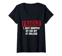 Womens Fragile I Just Dropped My Kid at College Mom & Dad Retro V-Neck T-Shirt