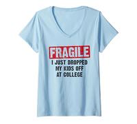 Womens Fragile I Just Dropped My Kids at College Mom Dad Retro V-Neck T-Shirt
