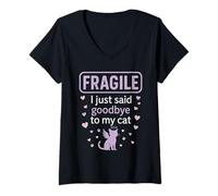 Womens Fragile I Just Said Goodbye to My Cat Memorial V-Neck T-Shirt