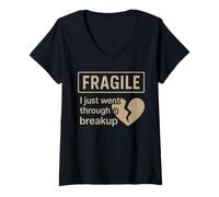 Womens Fragile I Just Went Through A Breakup Broken Heart V-Neck T-Shirt