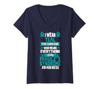 Womens Fragile X Syndrome T Shirt Teal Awareness Ribbon V-Neck T-Shirt