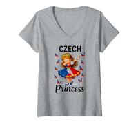 Womens France Dabbing Princess Girl With Crown V-Neck T-Shirt
