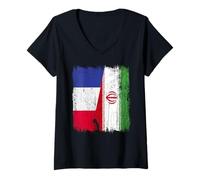 Womens France Iran Half Flag French Iranian Jersey V-Neck T-Shirt