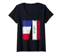 Womens France Iraq Half Flag French Iraqi Jersey V-Neck T-Shirt