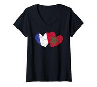 Womens France Morocco Hearts Flag French Moroccan Friendship V-Neck T-Shirt