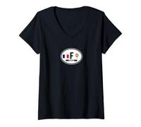 Womens France Oval Auto Decal with Flag and Crest V-Neck T-Shirt