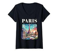 Women's France, Paris and Eiffel Tower V-Neck T-Shirt