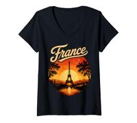 Women's France Paris Eiffel Tower Vintage V-Neck T-Shirt