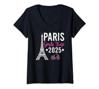 Womens France Paris Girls Trip 2025 Summer Vacation Ladies Weekend V-Neck T-Shirt