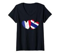 Womens France Thailand Heart Flags French Thai Love Pride V-Neck T-Shirt