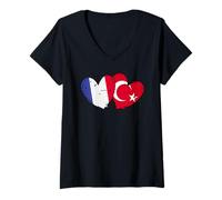 Womens France Turkey Heart Flag Türkiye French Turkish Friendship V-Neck T-Shirt