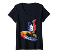 Womens France Victory Day Liberation Day Bastille Day Flag Graphic V-Neck T-Shirt