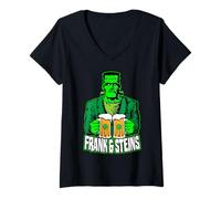 Women's Frank & Steins St. Patrick's Day Frankenstein Monster Beer V-Neck T-Shirt