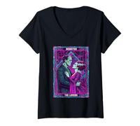 Womens Frankenstein Bride The Lovers Tarot Card Halloween V-Neck T-Shirt