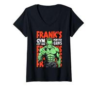 Womens Frankenstein Gym Frank's Monster Gains Vintage Halloween V-Neck T-Shirt