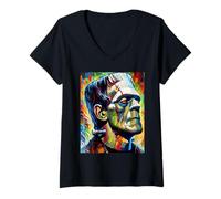 Women's Frankenstein Monster and Bride Halloween Matching Couple V-Neck T-Shirt