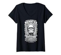 Womens Frankenstein Monster Halloween Banknote Horror Dollar Money V-Neck T-Shirt