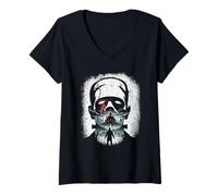 Womens Frankenstein Monster Lightning Castle Horror Halloween V-Neck T-Shirt