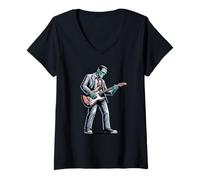 Womens Frankenstein Playing The Electric Guitar Standing Funny V-Neck T-Shirt
