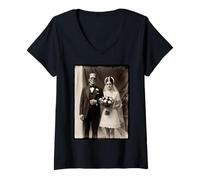 Womens Frankenstein Wedding Gothic Horror Couple Halloween Party V-Neck T-Shirt