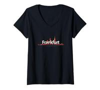 Womens Frankfurt Skyline Minimalist Travel Souvenir City Germany V-Neck T-Shirt