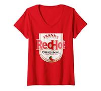 Womens Frank's RedHot Label Casual Costume Hot Sauce Bottle V-Neck T-Shirt