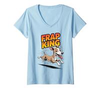 Women's Frap King Cartoon Cool Breed Cute Comic Puppy Dog Whippet V-Neck T-Shirt