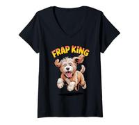 Women's Frap King Cute Comic Cartoon Crossbreed Goldendoodle V-Neck T-Shirt