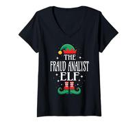 Womens Fraud Analyst Elf Job Title Funny Christmas Matching Xmas V-Neck T-Shirt