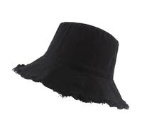 Women's Frayed Edge Bucket Hat Ladies Summer Sun Protection Fisherman Hat Cotton Bucket Sun Hats Foldable Beach Sun Hat for Travel Outdoor (UK, Alpha, One Size, Black)