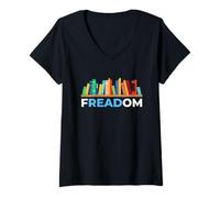 Womens FREADOM Celebrate Book Freedom & Banned Books Awareness V-Neck T-Shirt