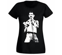 Womens Freddie Mercury Classic Iconic Rock T-Shirt Black UK 8-10 (M)