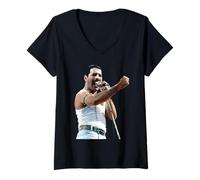 Womens Freddie Mercury Of Rock Group Queen At Live Aid 1985 V-Neck T-Shirt