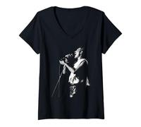 Womens Freddie Mercury Singing Live Queen NEC Arena The Works Tour V-Neck T-Shirt