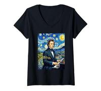 Women's Frederic Chopin Composer Pianist V-Neck T-Shirt