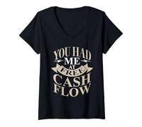 Womens Free Cash Flow Quote Design V-Neck T-Shirt