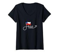 Women's Free Chile Flag - Chilean Freedom Word Art V-Neck T-Shirt