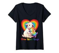 Women's Free Goat Mom Hugs Pride Heart LGBTQ Inclusion Support V-Neck T-Shirt