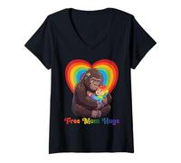 Women's Free Gorilla Mom Hugs Pride Heart LGBTQ Inclusion Support V-Neck T-Shirt